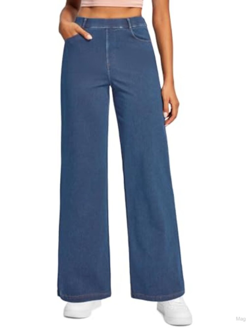Wide Leg Stretchy Pull On Jeans for Women High Rise Casual Denim